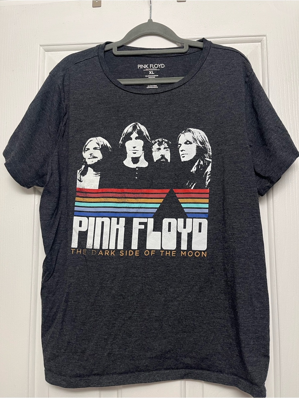 Pink Floyd Charcoal Tee with Red, Orange, Yellow, Green, Blue Stripes